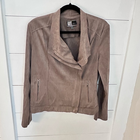 KUT FROM THE KLOTH M Moto mocha faux suede drape jacket shabby chic boho - Picture 2 of 14